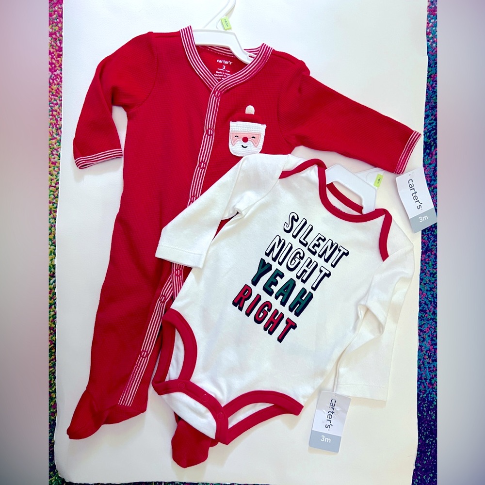 Carter’s baby bundle of 2 Christmas onesies NWT super cute holiday pjs
